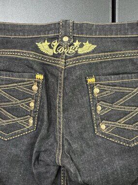 Coogi Jeans Juniors 11/12 Gold Embroidered Y2K Criss Cross Gold Pockets